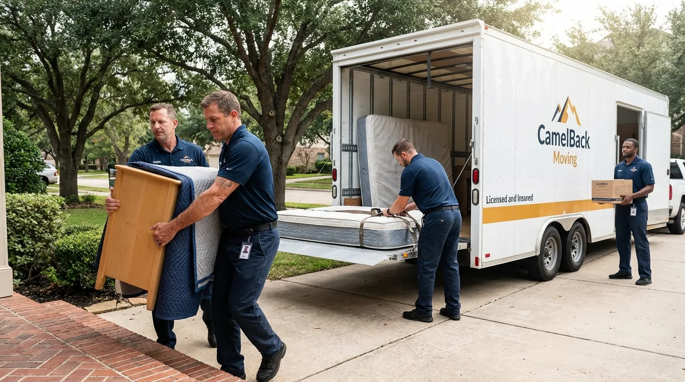 Crew loading residential truck for cross-state move from Sutton, NE