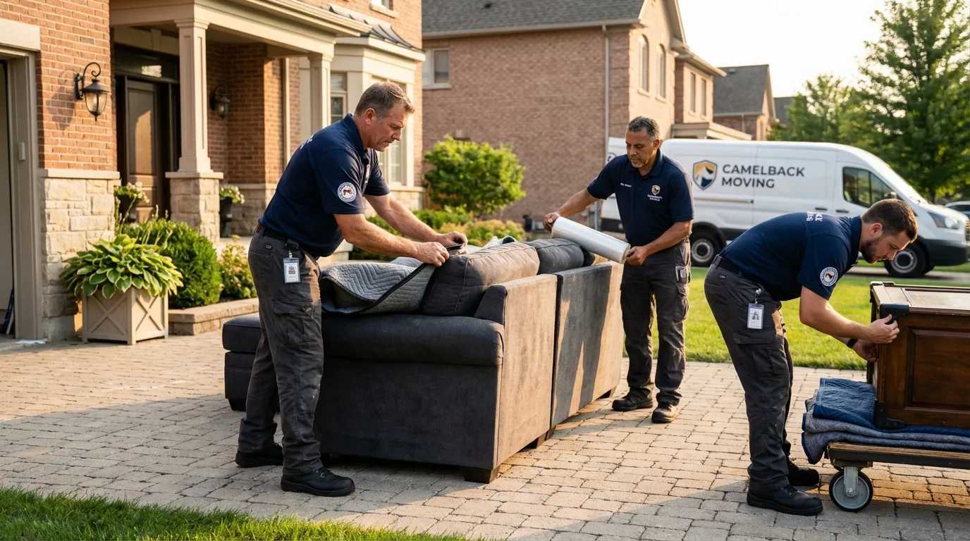 Large estate moving crew wrapping furniture in Sutton, NE