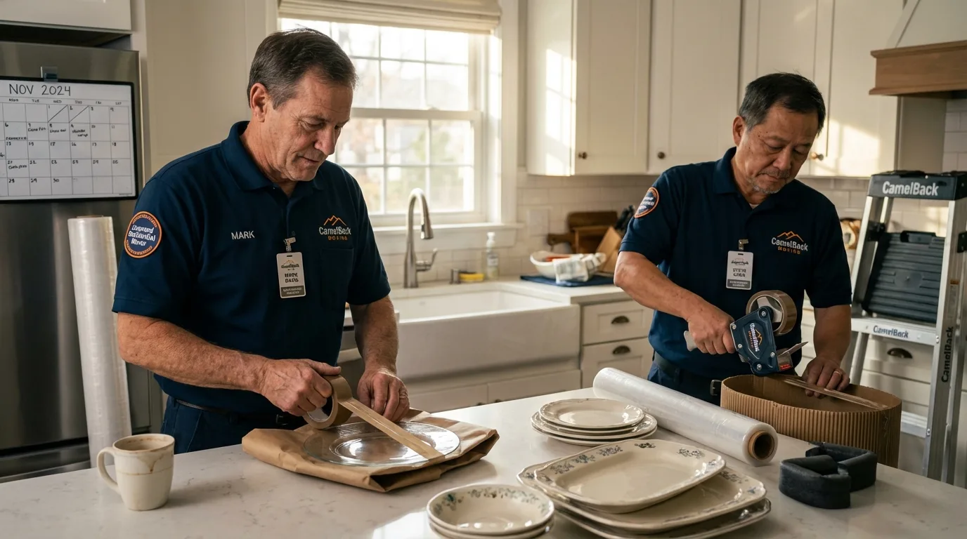 Professional crew packing kitchen dishware in Sutton, NE